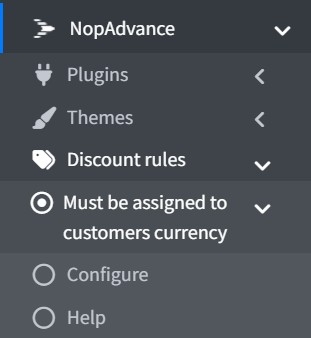 discount on customers currency navigation menu